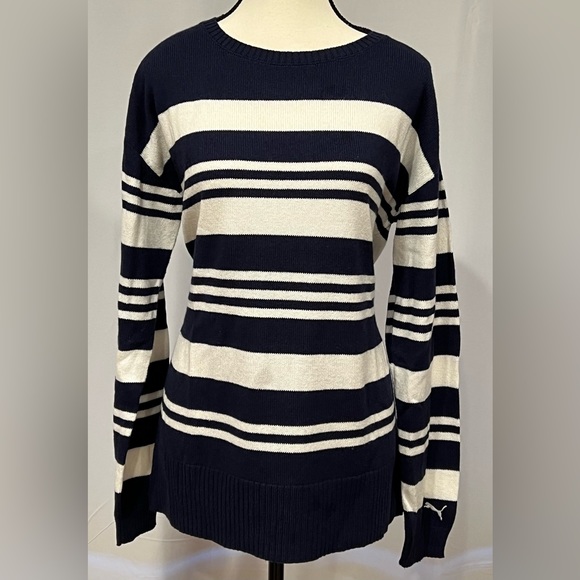 Puma Sweaters - PUMA Striped Golf Sweater XL Navy Blue and White Stripes